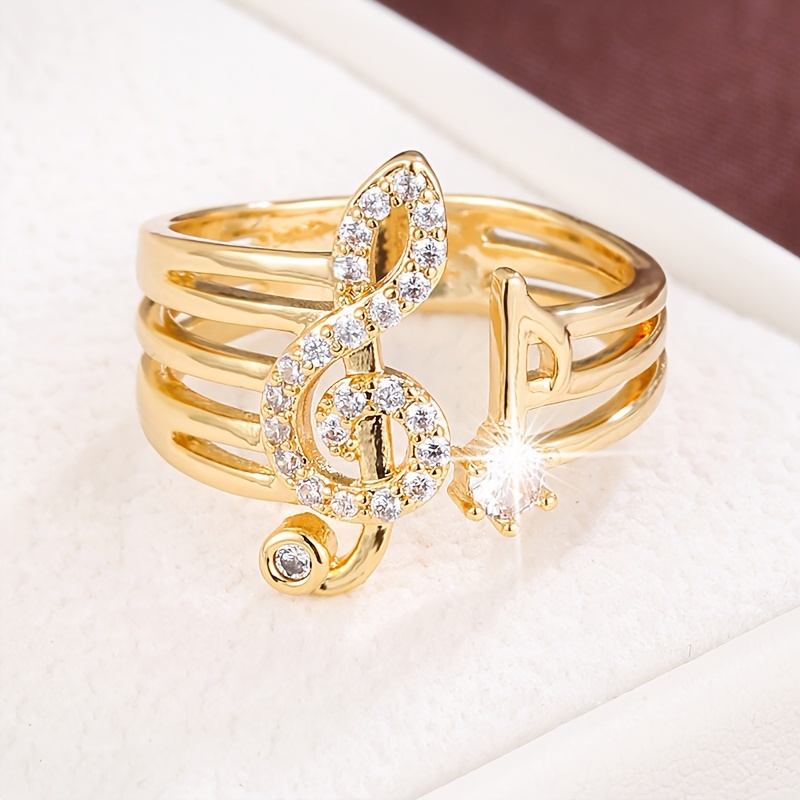 French Open Musical Note Ring Synthetic Zircon & Copper