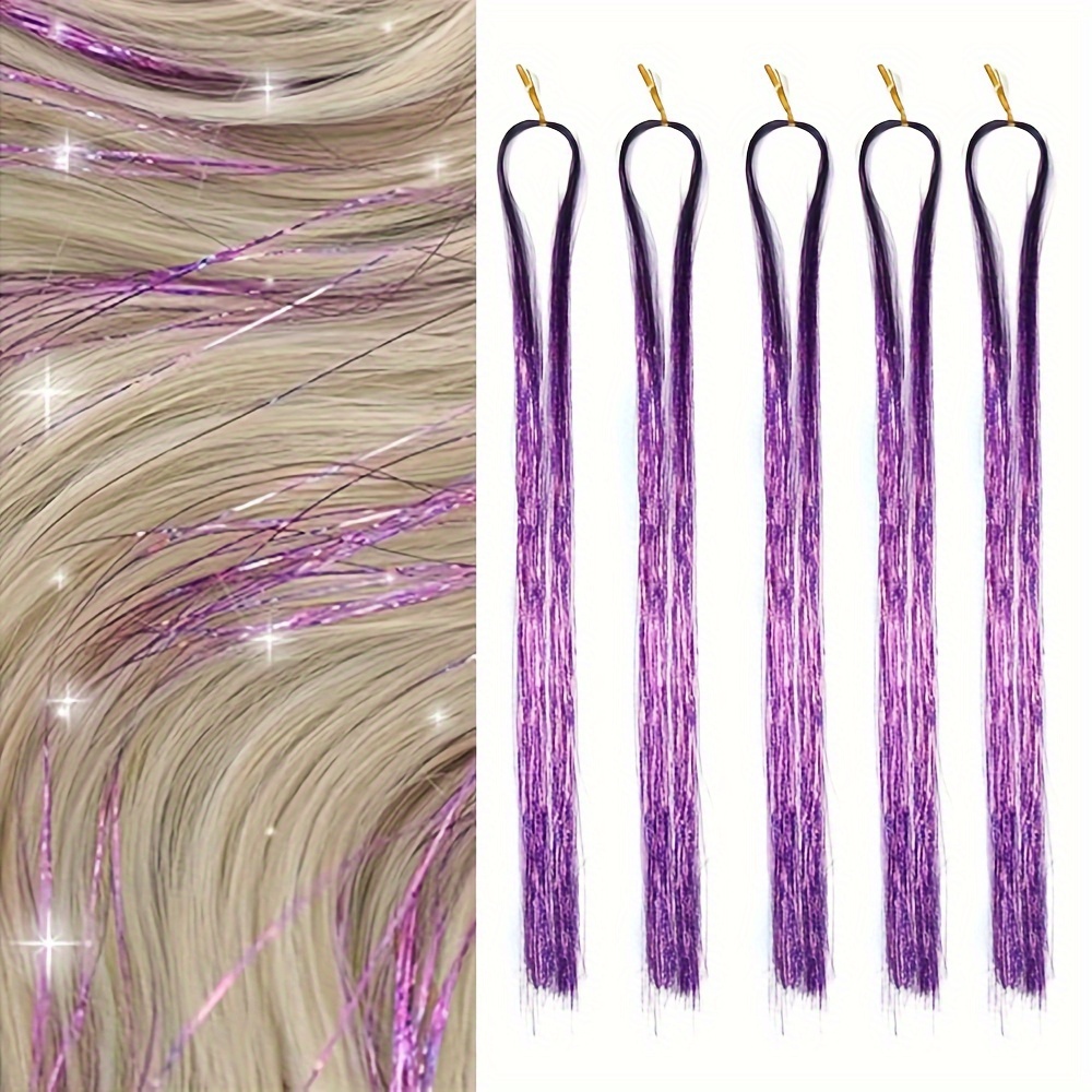 Y2K Tinsel Hair Extension, 1200 Strands 48 inch Sparkle Glitter Rainbow Colored Synthetic Crochet Hair Extensions, Human Hair Extensions for