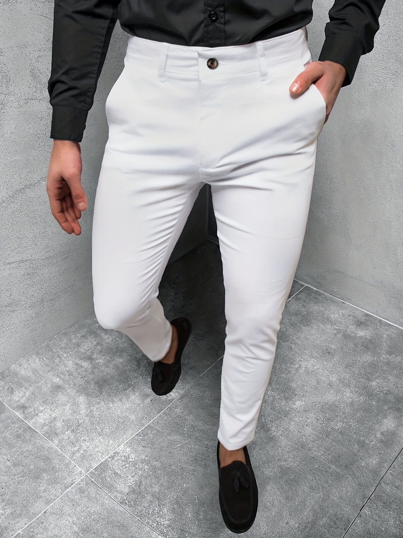 British Style Slim Fit Mens Social Mens Formal Pants Style White
