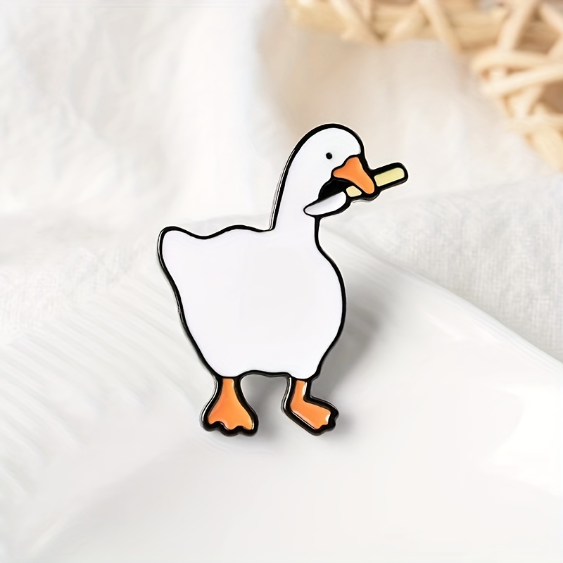 Cute Funny White Goose Brooch Enamel Pins Cartoon Duck with Knife Badge for Backpack Hat Beanie Shirt Decoration Lapel Pin Jewelry Gifts for Temu