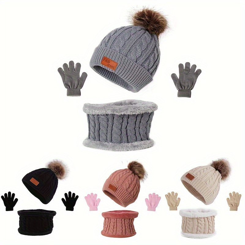 3pcs Kids Knitted Thermal Beanie Hat Gloves Scarf Set For Winter Warm Accessories For 1 5 Years Old Boys And Girls for Gifts Christmas Gift