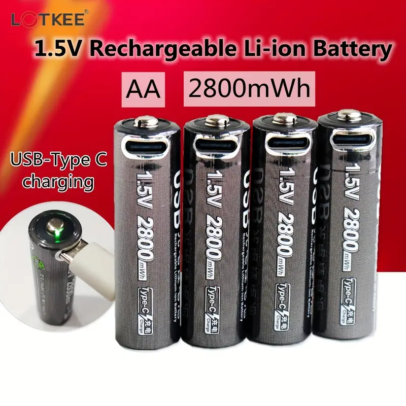 1.5V Lithium AA Batteries Rechargeable, Type- C USB Fast Charging, No Need  Special Charger, Double A High Capacity Li-ion Battery With Long La