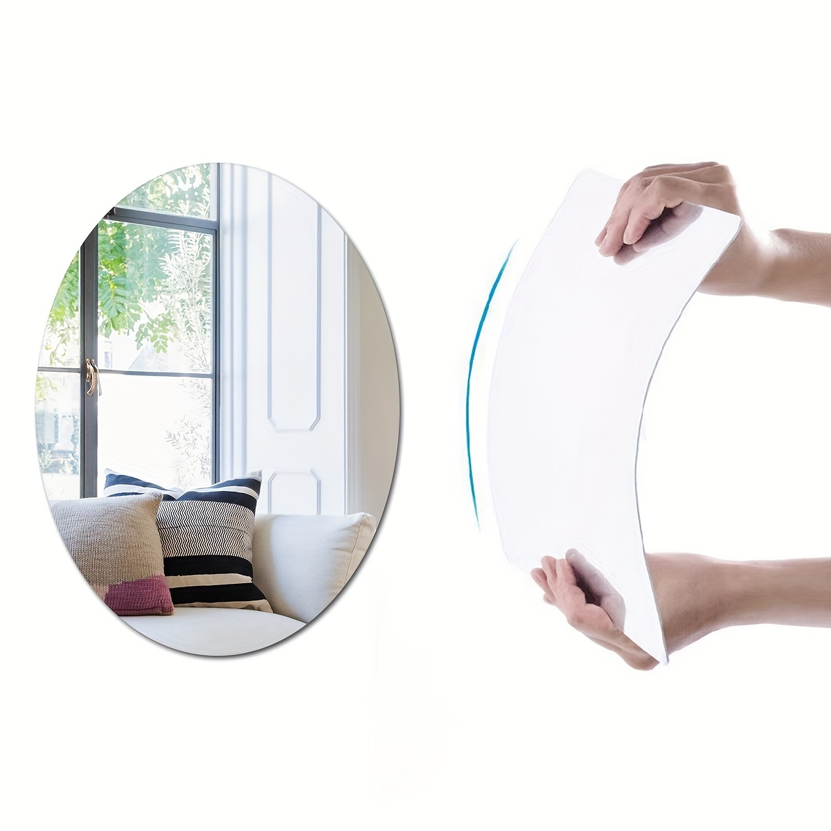 Flexible Mirror Sheets Self-Adhesive Plastic Mirror Tiles Non-Glass Mirror  Stickers for Home Decoration (Oval