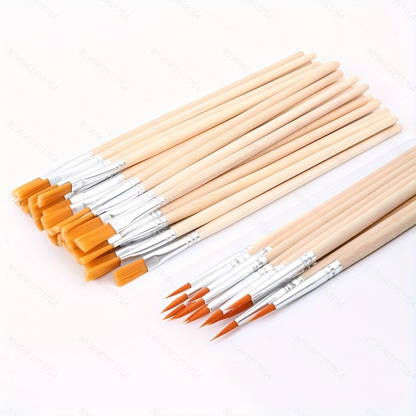 

10/30pcs Wooden Handle Nylon Wool Brush High Quality Art Painting Brush Flat Point Pen