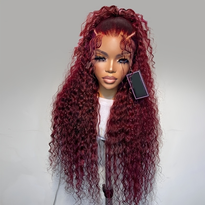 99j Burgundy Deep Curly Hair Wig Hd Lace Front Wig Women - Temu