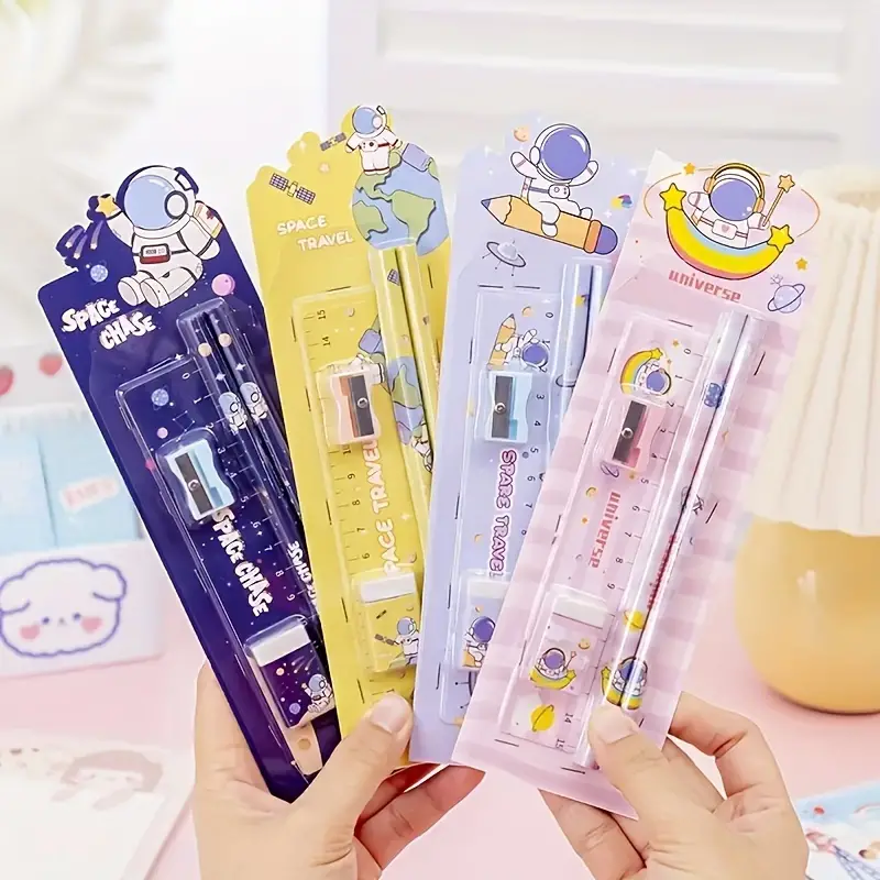 Cartoon Pattern Cute Stationery Set For Students (5pcs)