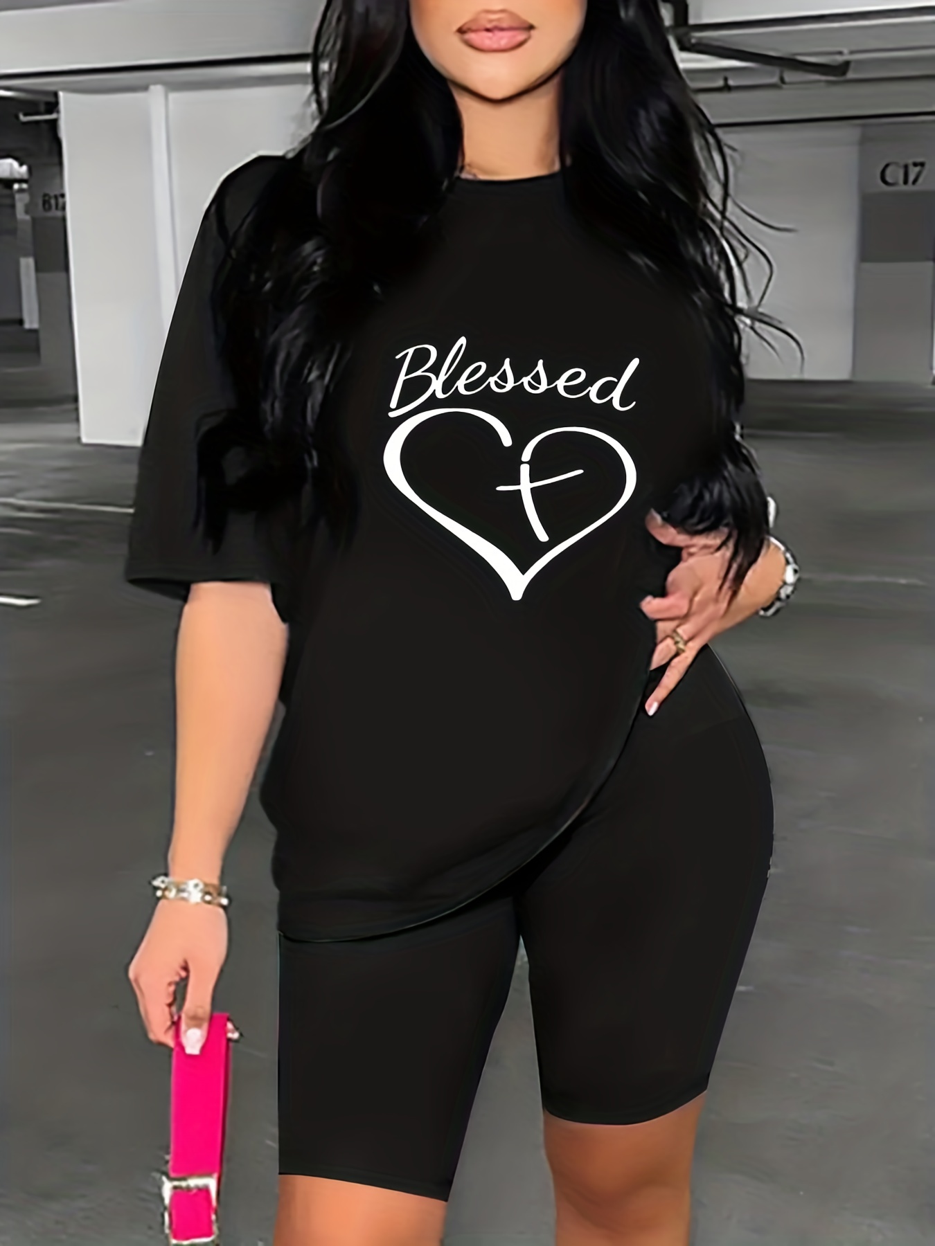 Blessed Print Two piece Set Short Sleeve Crew Neck T shirt - Temu
