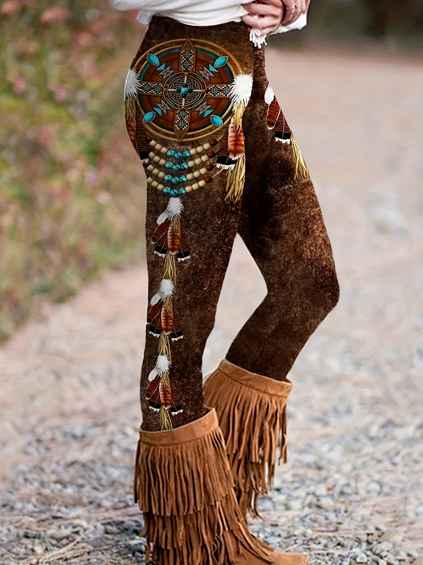 Women's Boho Leggings Plus Size Aztec Print Elastic Waist - Temu