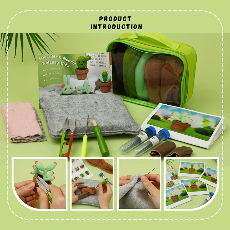 4 Pcs Needle Felting Kit For Beginners Cute Cactus Wool Felted Set