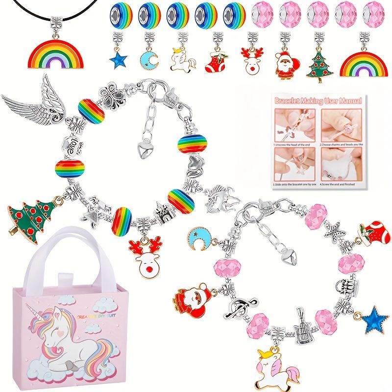 33pcs Hot Cartoon Pink Bracelet Children's Diy Bracelet Suit Rainbow Santa  Elk Handmade Beaded Suit Beading Play House Gift - Toys & Games - Temu