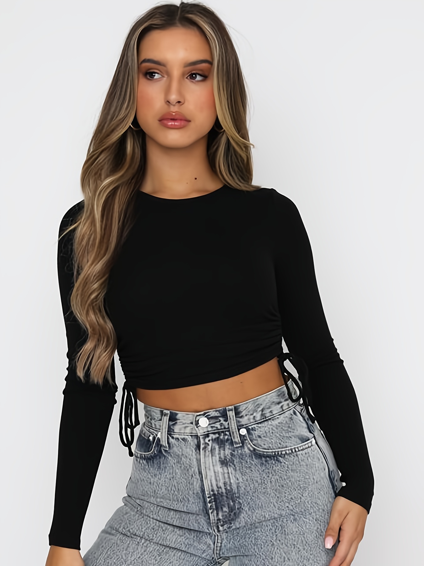 Long Sleeve Crew Neck Crop Top