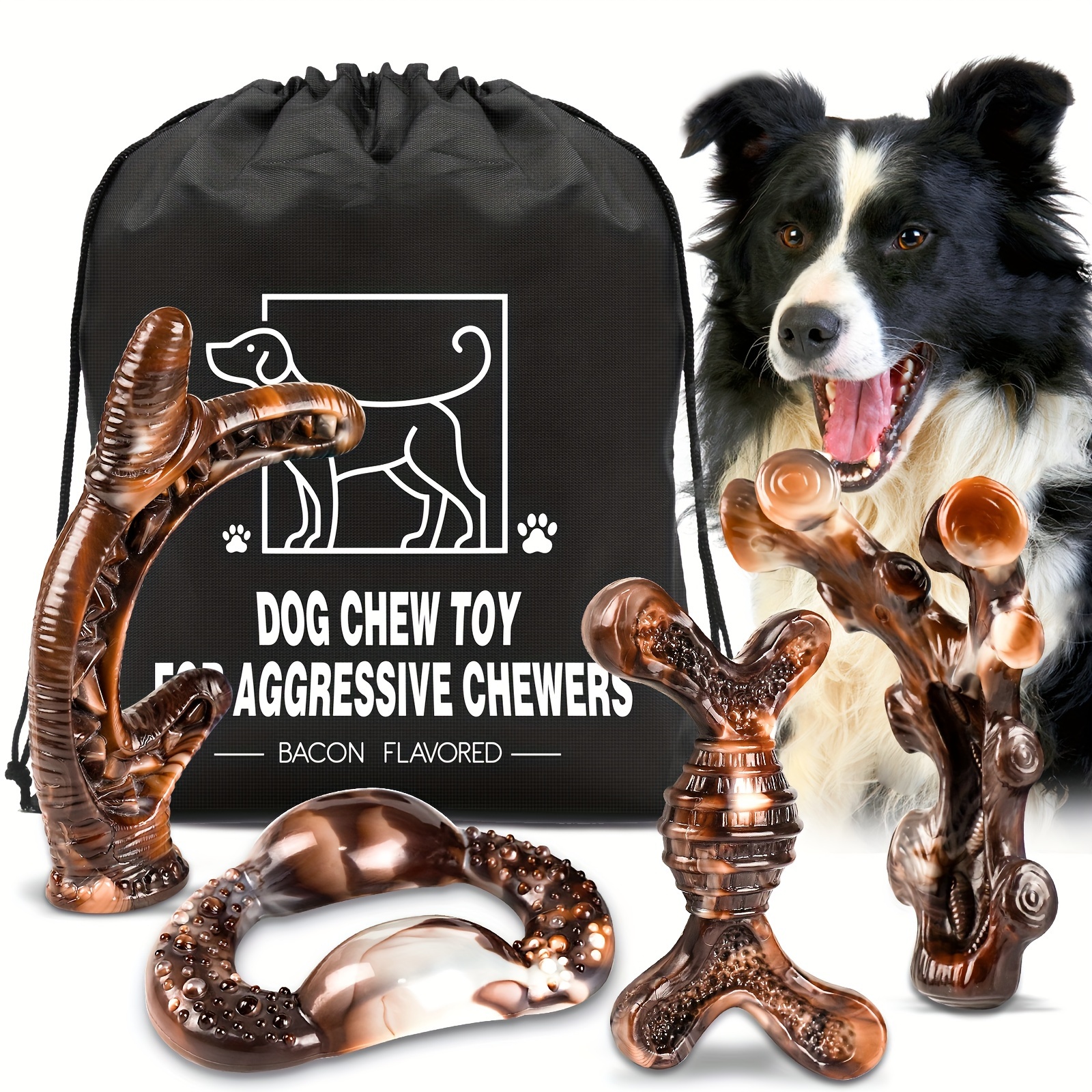 Dog Toys for Aggressive Chewers Indestructible Large Dogs,Real Bacon  Flavored,Dog Chew Toy Bones Medium/Large Breed Dogs,Best to Keep Them Busy