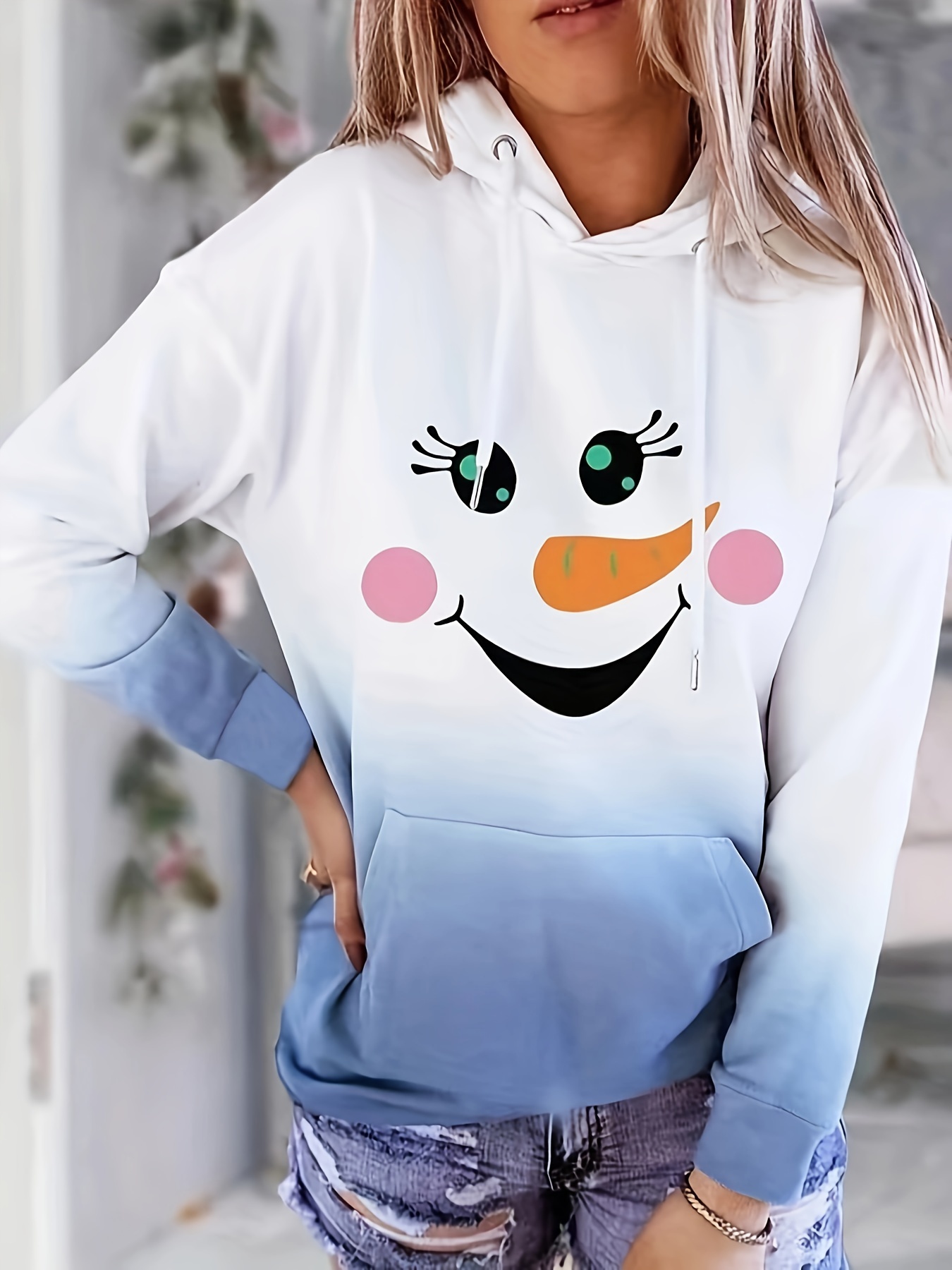 Sudadera Forro Polar Cálida Estampado Gráfico Muñeco Nieve - Temu