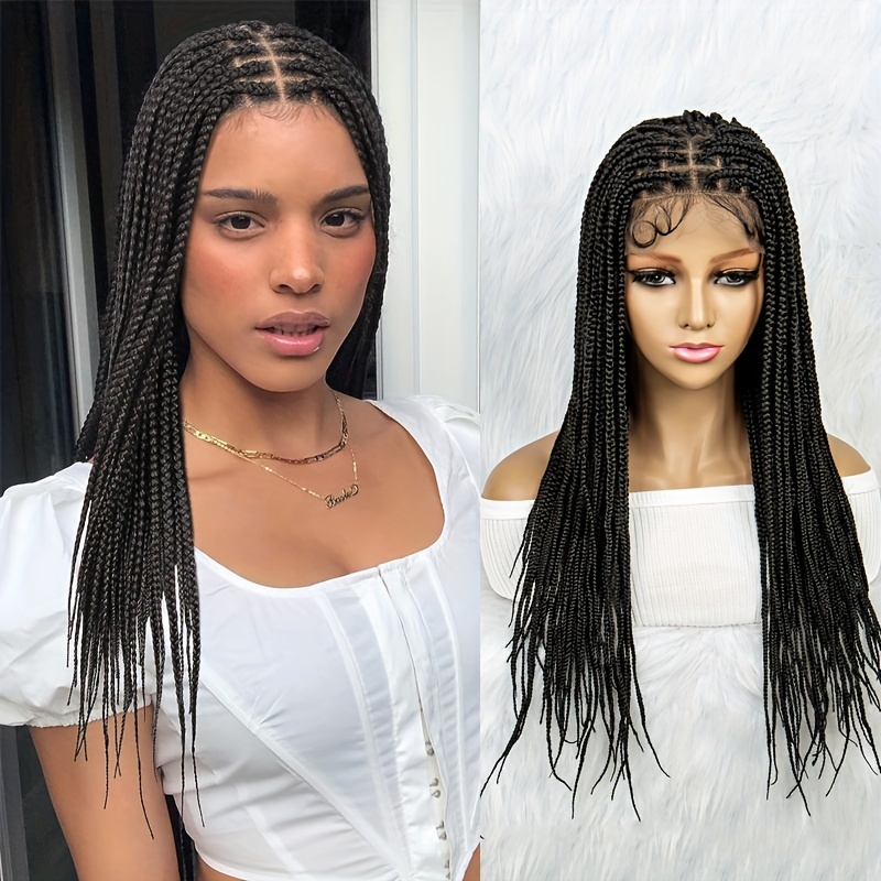 Long Braided Lace Front Wigs Black Color Box Braids With Baby Hair