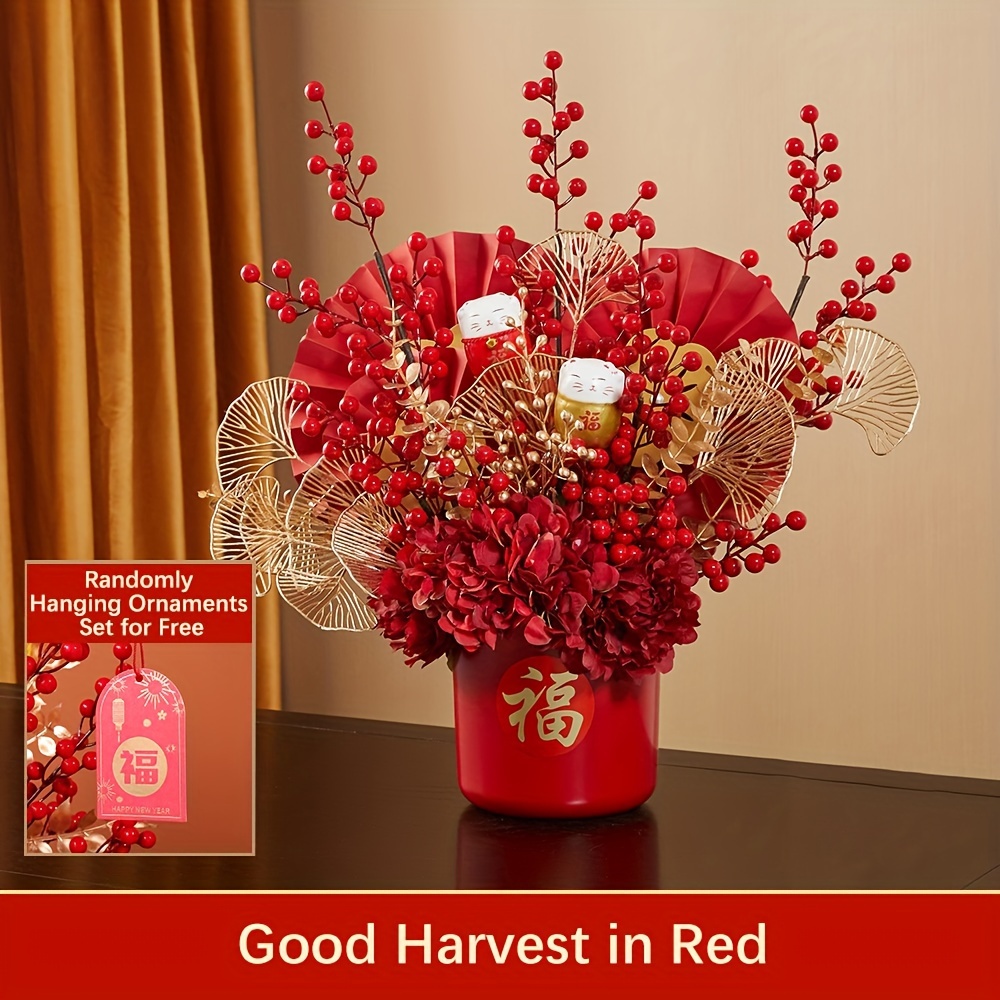 Spring Festival Blessing Bucket Flower Bouquet Artificial - Temu