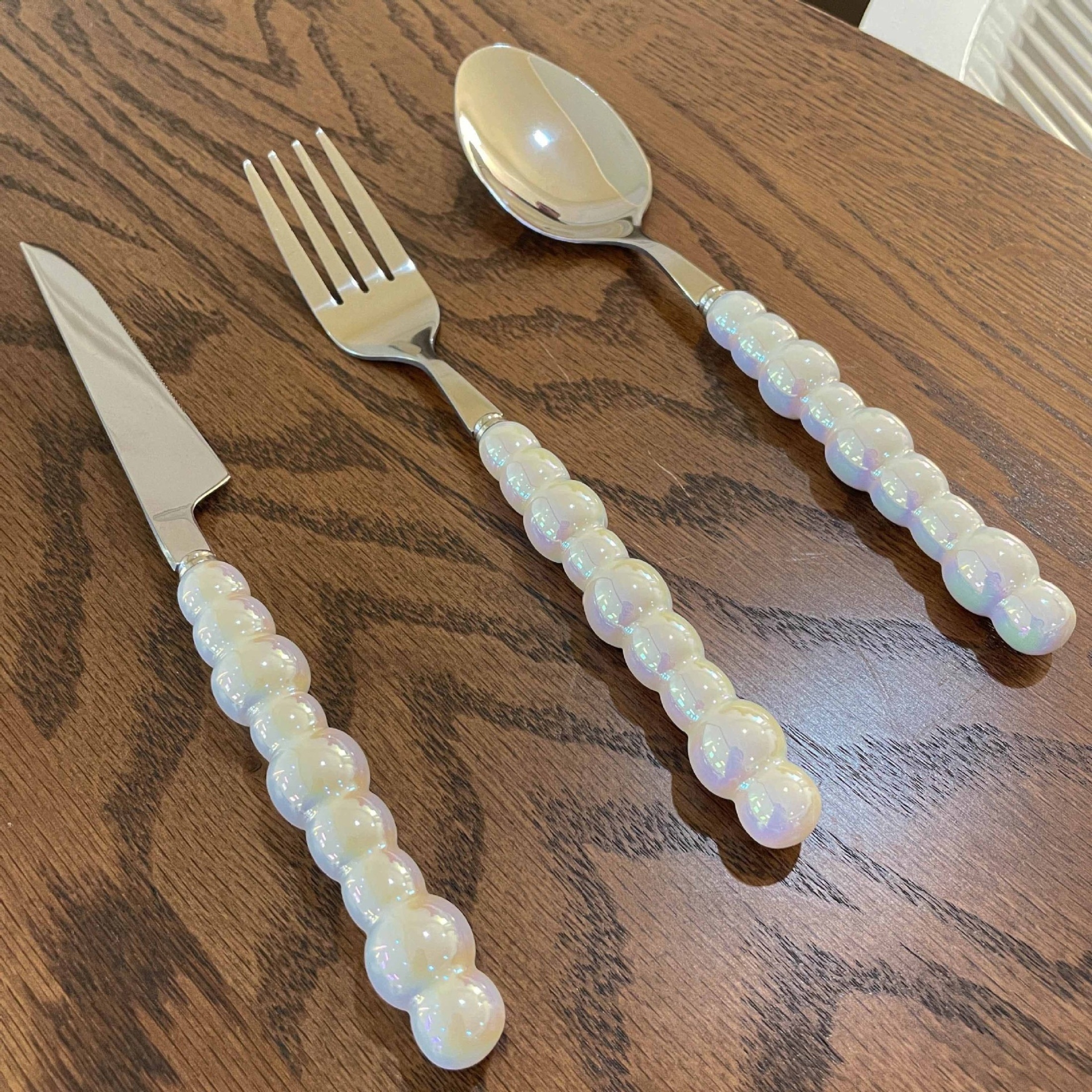 Unique Pearl Shape Cutlery Set With Ceramic Handles 304 - Temu