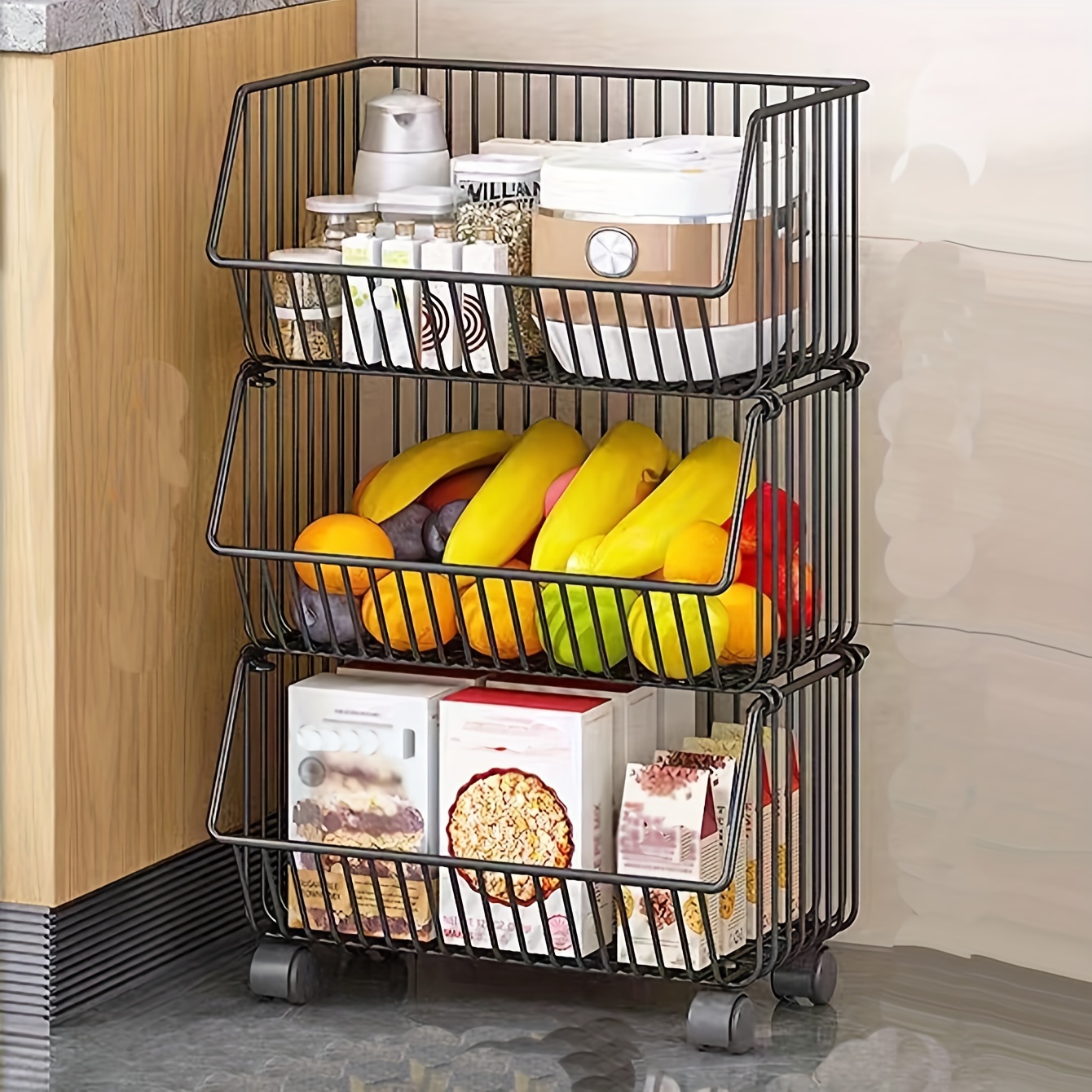 Movable Fruit Basket Kitchen Storage Rack Floor - Temu