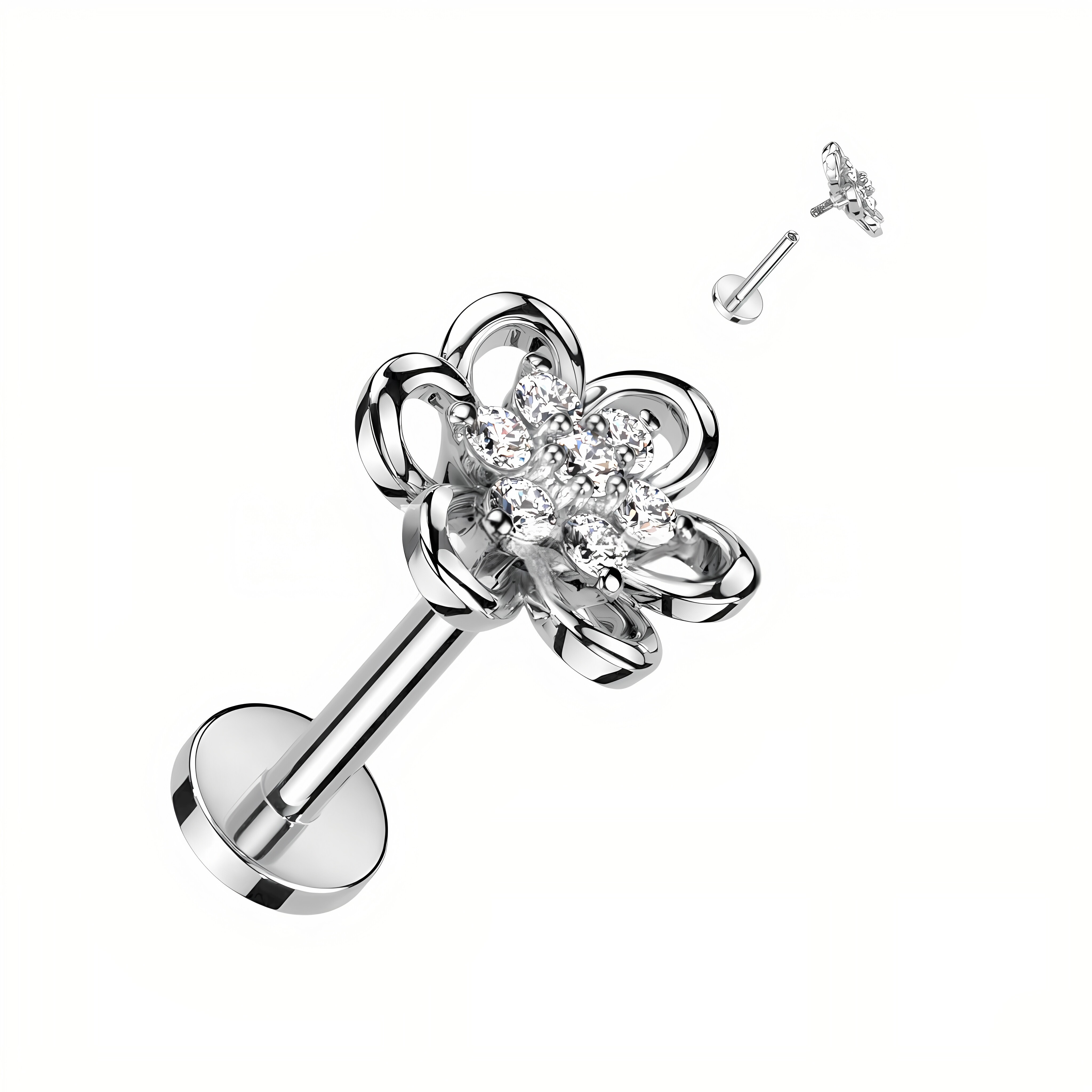 16g Flower CZ Flat Back Stud Earrings, Cartilage Earring