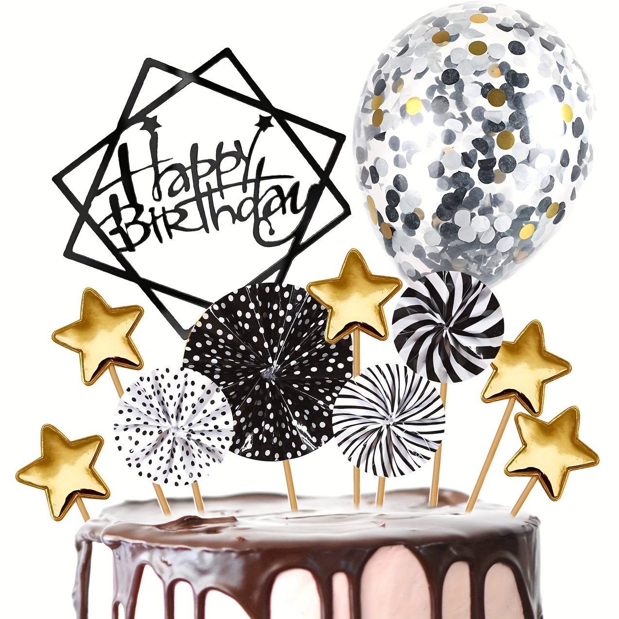 Golden Birthday Cake Topper Set - Perfect For Cupcakes, Dessert