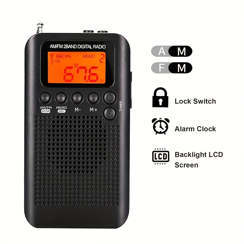 AM FM Portable Pocket Radio Mini Digital LCD Stereo Receiver+Earphone+USB  Cable