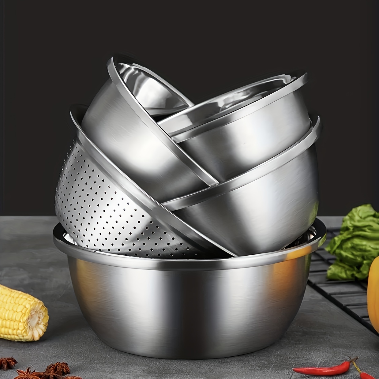 Mixing Bowl Set With Lids, 7/3.5/2.5/1.5/1 Qt, Stainless Steel Large Metal  Salad Nesting Bowls, Non-slip Silicone Bottom And Airtight Lid, Healthy,  Reusable, More Premium - Temu