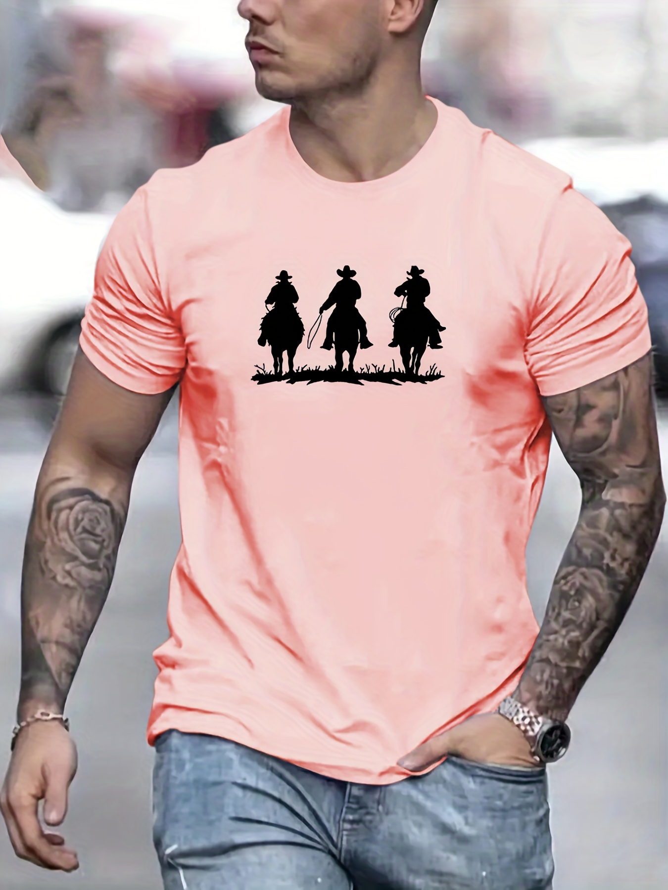 Estiloso Cowboy Padrão Impressão Homens Comfy Chic T shirt - Temu Portugal