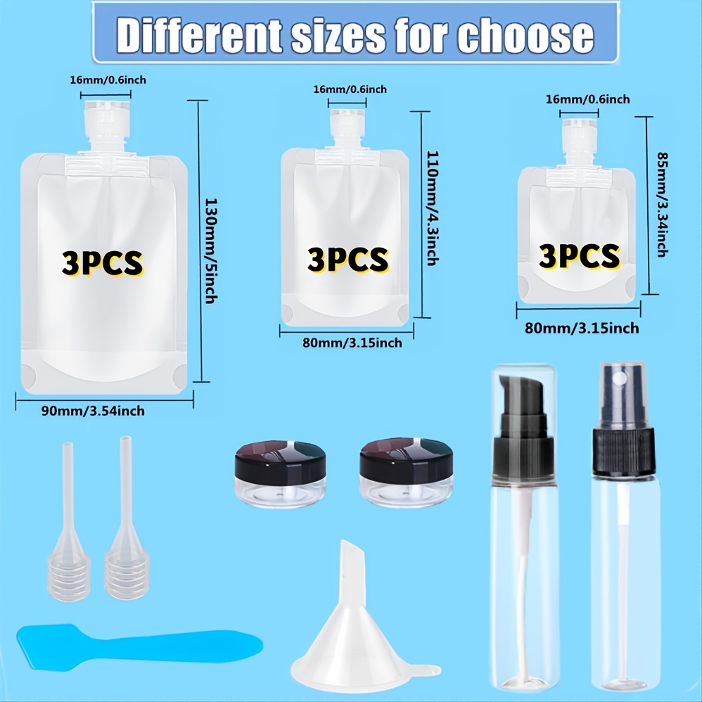 9 Piece Clear Travel Toiletries Liquid Bottle Set for Airport Hand Luggage  Case