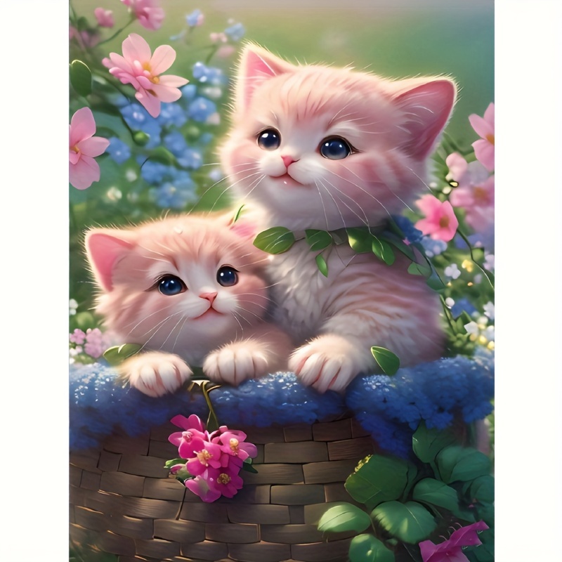 1pc Flower Cat DIY Artificial Diamond Art Special Shape Artificial Diamond,  Diamond Painting For Beginners Home Wall Decor Gift, Holiday Gift