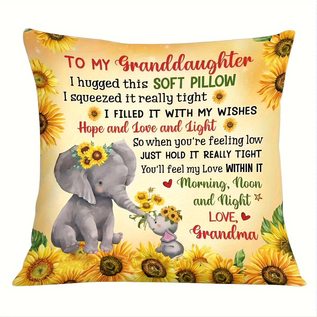 

1pc Elephant Sunflower Granddaughter Hug This Pillow Short Plush Decor 18x18 Inch Without Pillow Core