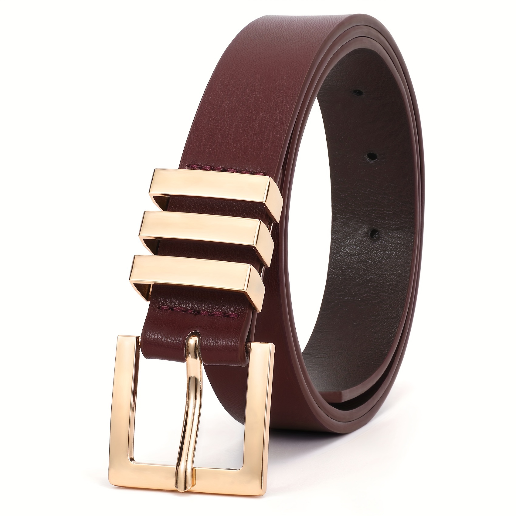 Women's Leather Belt Plus Size Square Buckle Waist Belt for Jeans Pants