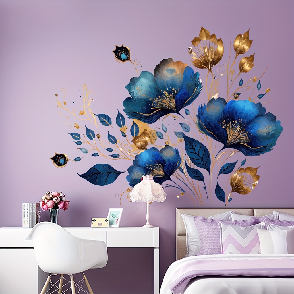 Large Blue Purple Pink Flowers Wall Stickers Floral Rose Peony Sunflower  Butterfly Bedroom Wallpapers Vinyl Art Decal Home Decor - AliExpress