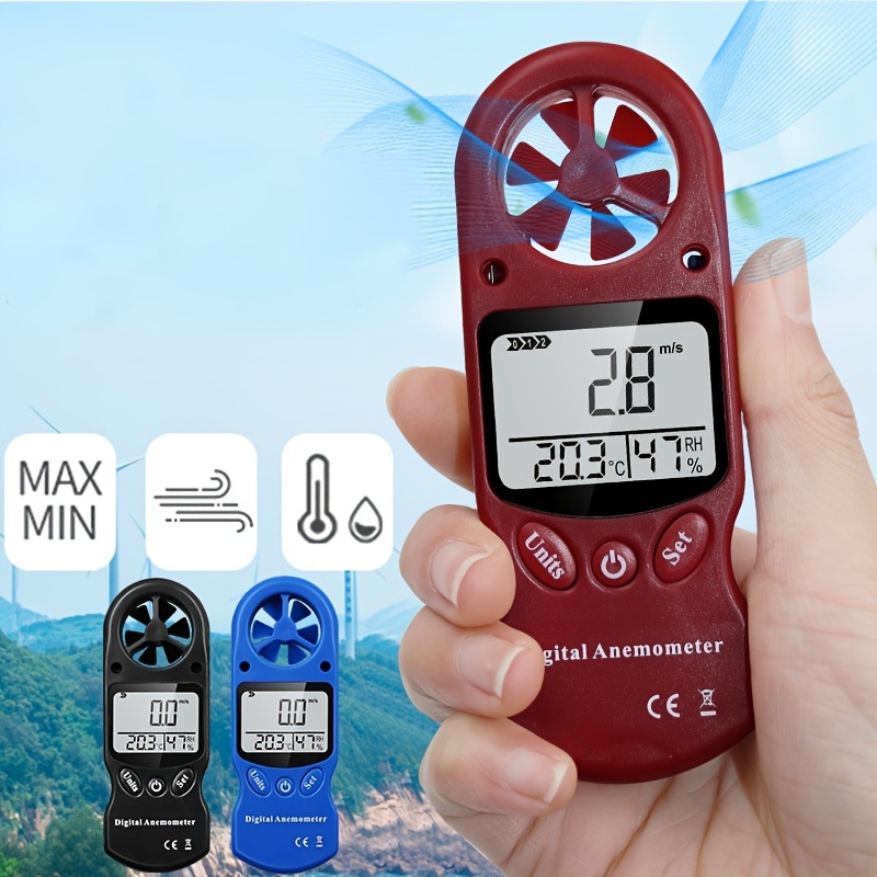 1pc 3 In 1 Digital Anemometer Handheld Wind Speed Meter Temperature And  Humidity For Measuring Wind Speed With Backlight LCD Screen