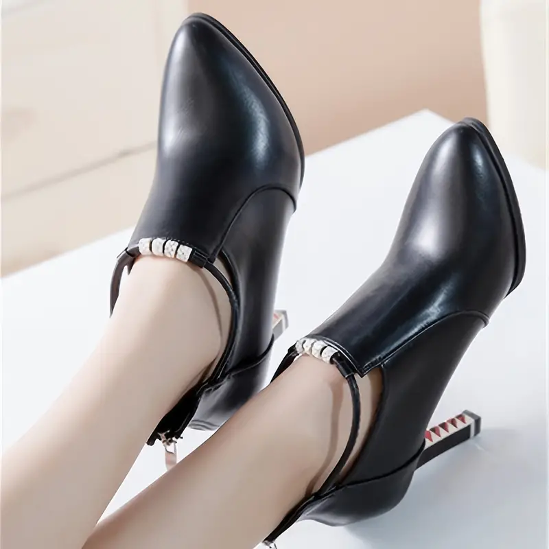womens stiletto ankle boots fashion pointed toe back zipper booties all match high heeled short boots details 0