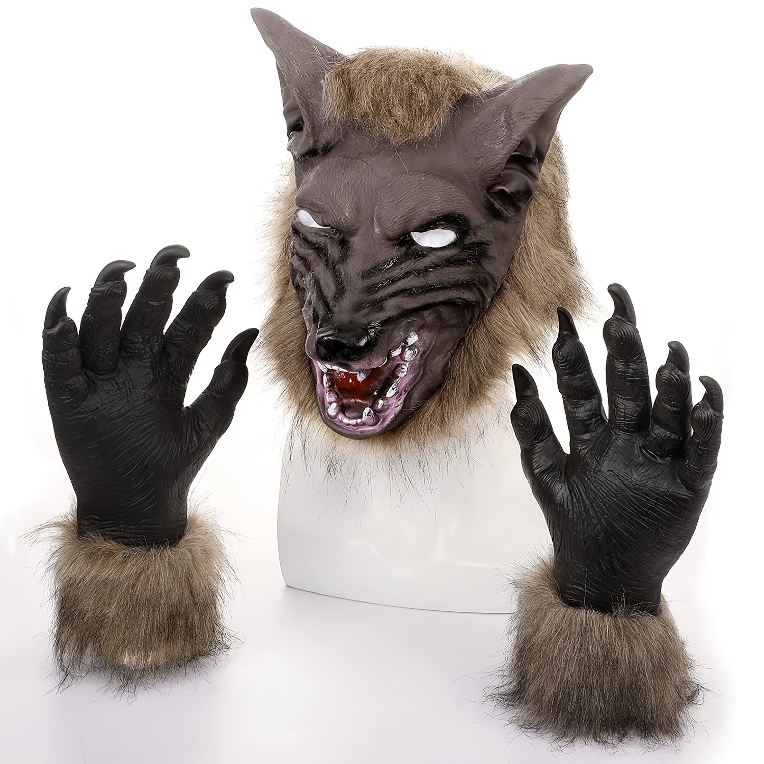 1pc Werewolf Mask Costume with Wolf Head Mask & Claws Gloves for Halloween Party Cosplay