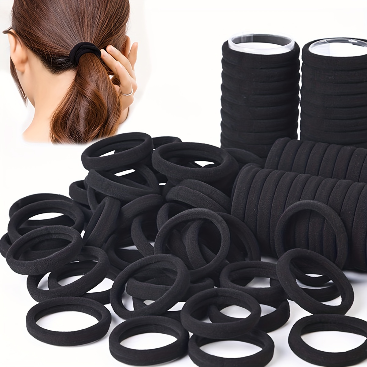 3/4” Inches Black Hair Rubber Bands for Hair Ties Small Elastics Bands  Large Hair Braiding Ponytail Holders for Baby Toddler Girls Kids Thick Hair