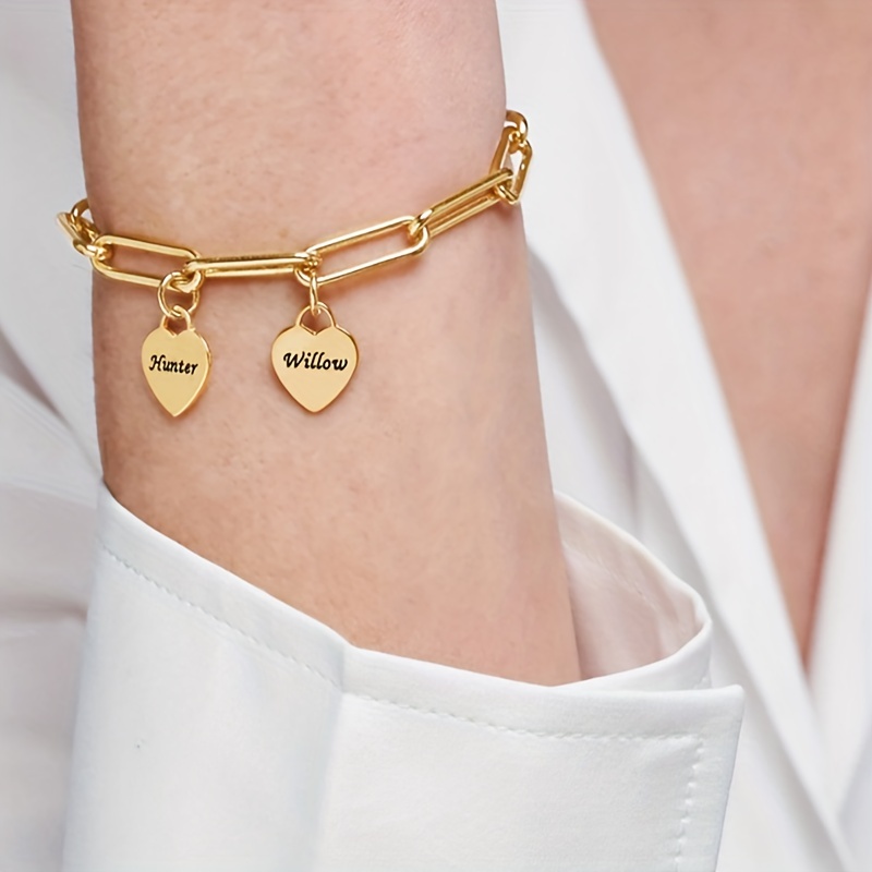 Personalized Engraved Name Custom Bracelet, Golden Charm Gift