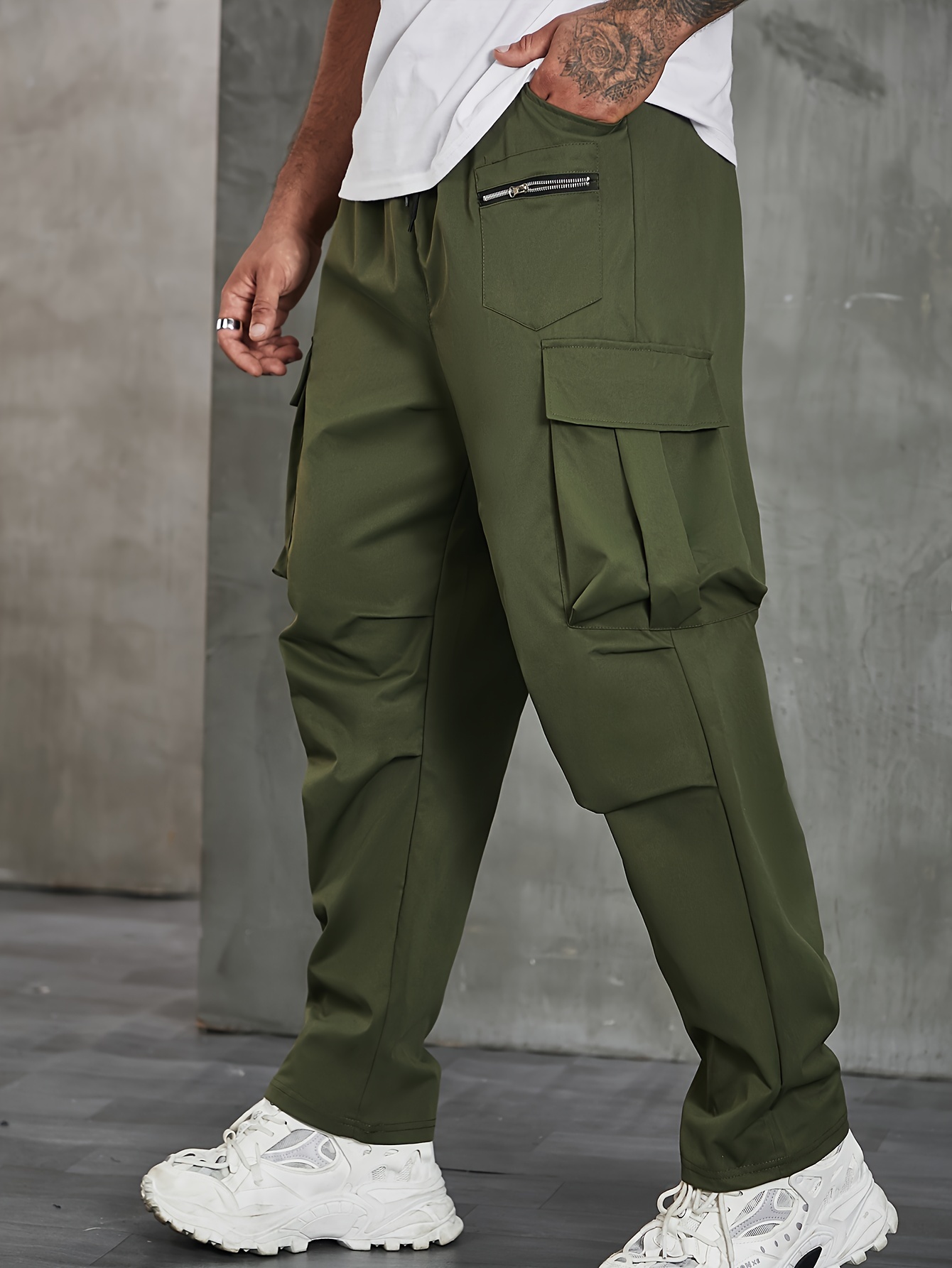 Plus Size Men's Solid Cargo Pants - Temu