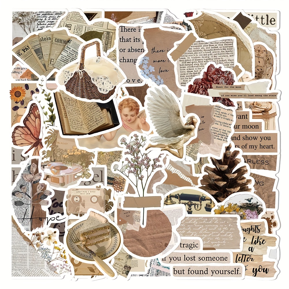 Image of A Set Of 52 Minimalist Vintage Stickers For Scrapbooking, Phone Cases, Water Bottles, Computers, And Decoration. Diy Decals
