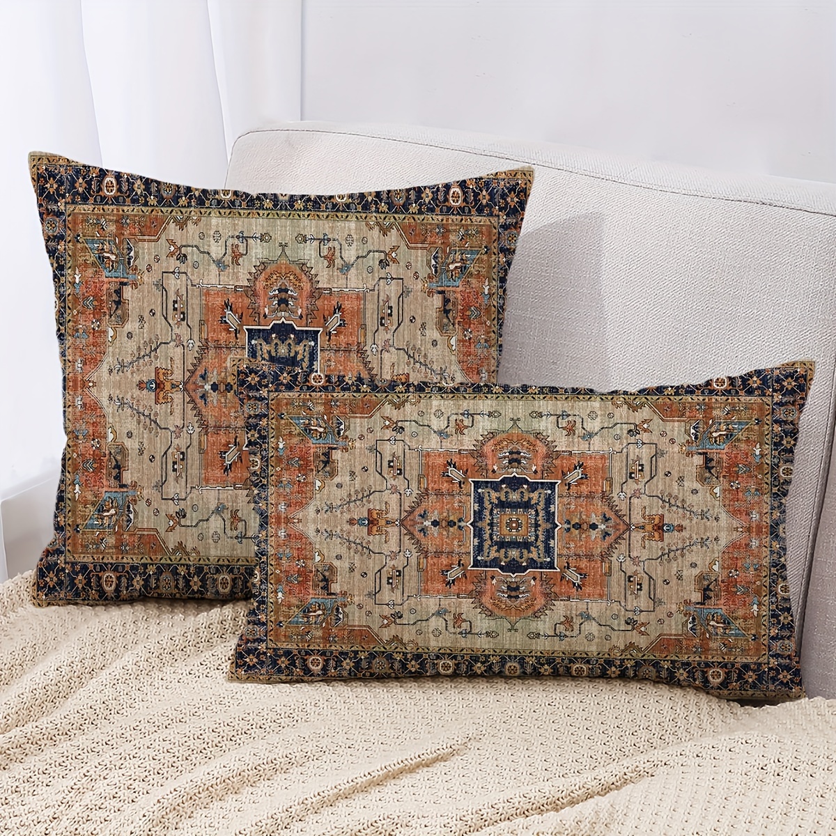 

1pc Bohemian Style Pillowcase, Double Sided Printing, Aztec Terracotta Vintage Persian Rust Pillowcase Farmhouse Features Home Decor Bedroom Sofa Sofa Porch, Without Pillow Insert