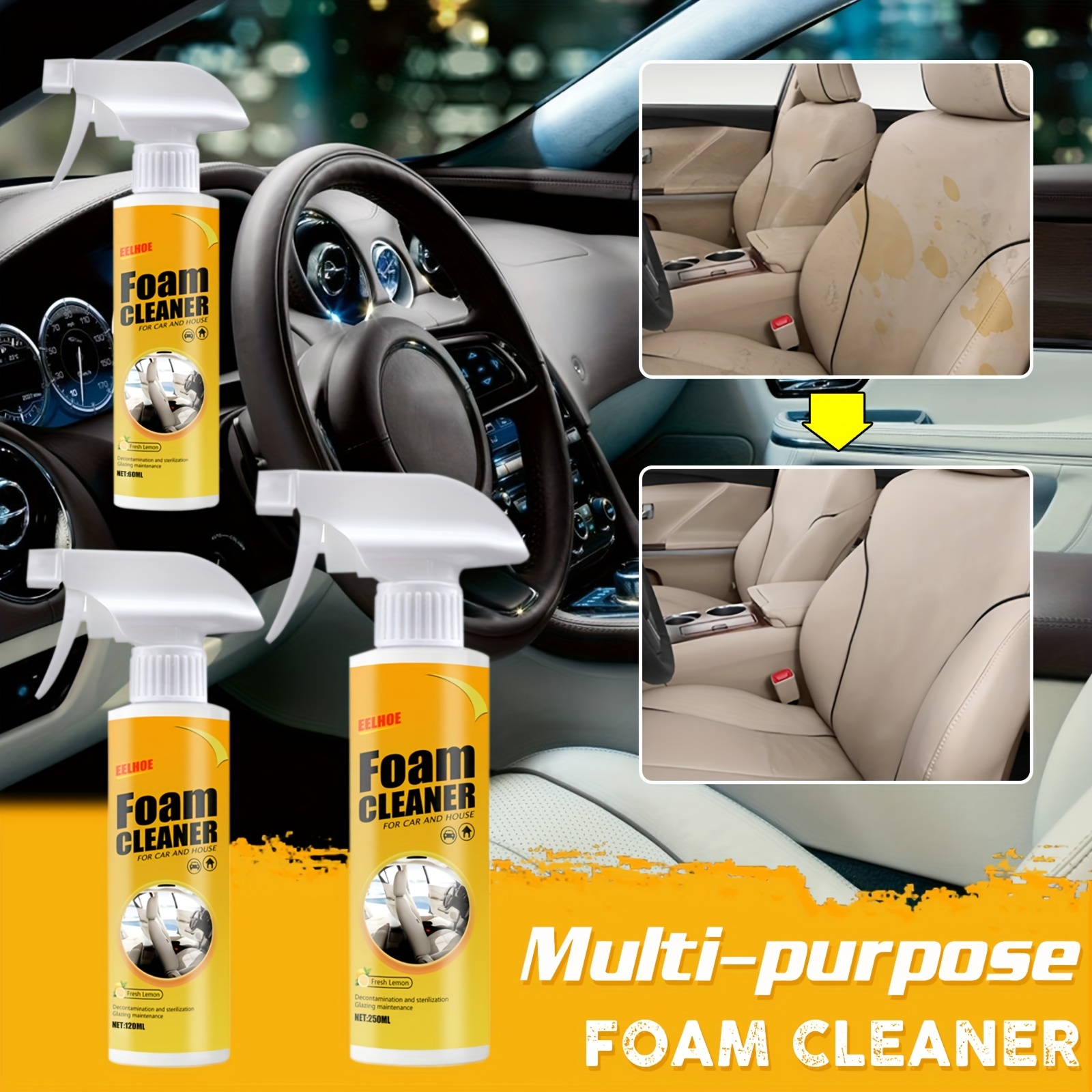 Multifunctional Car Foam Cleaner Spray - 00ml Strong Foam Cleaning Artifact  for Car Engines Steering Wheels Dashboards Door Panels - All-Purpose  Cleaners & Easy to Use 