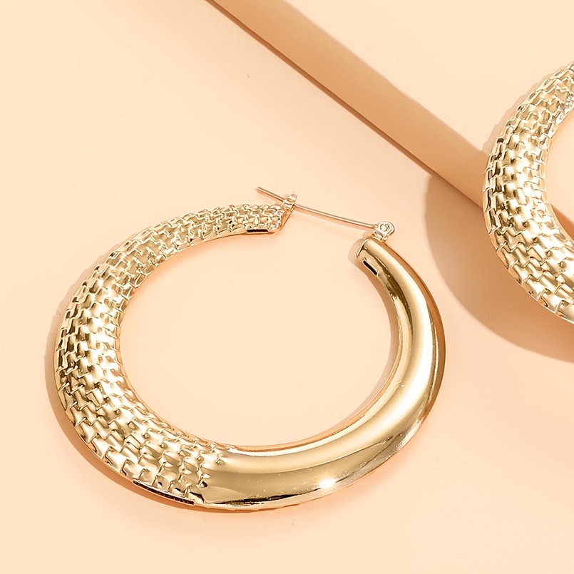 Personality Pattern Golden Hoop Earrings, 18K Plated