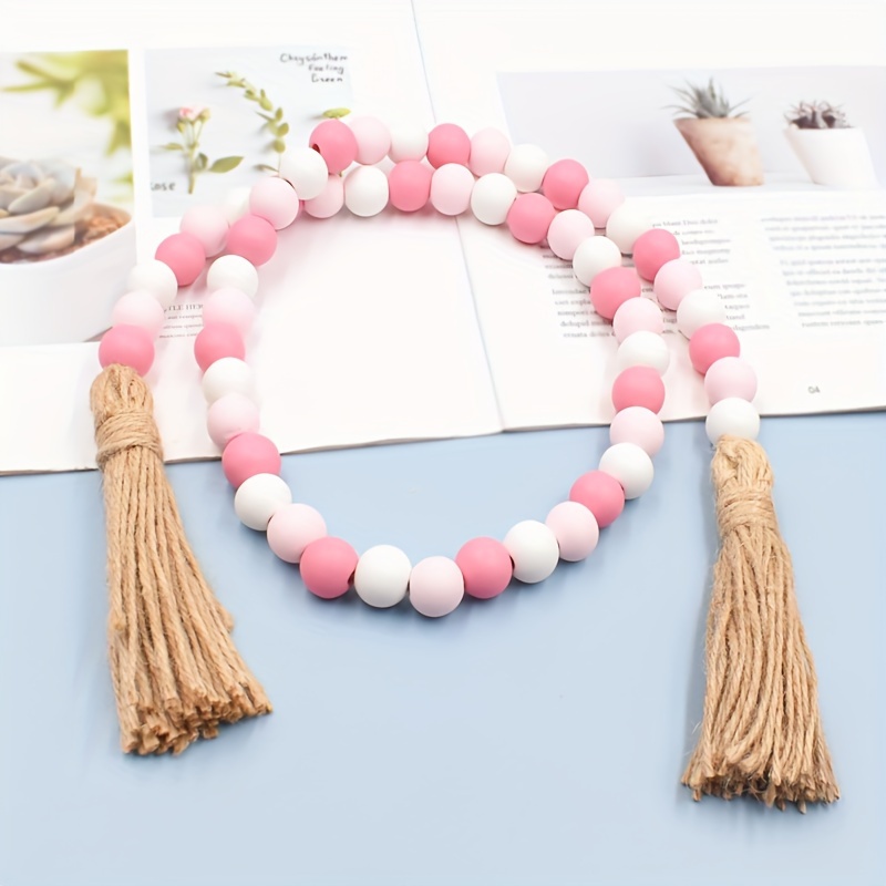 Valentine's Day Hemp Rope Tassel Beads Love Tag Color Wooden - Temu