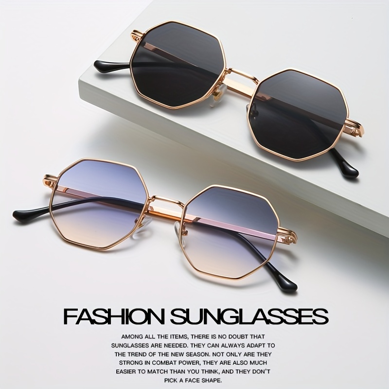 Trendy White Shades Sunglasses Women Designer Retro Polygon Small