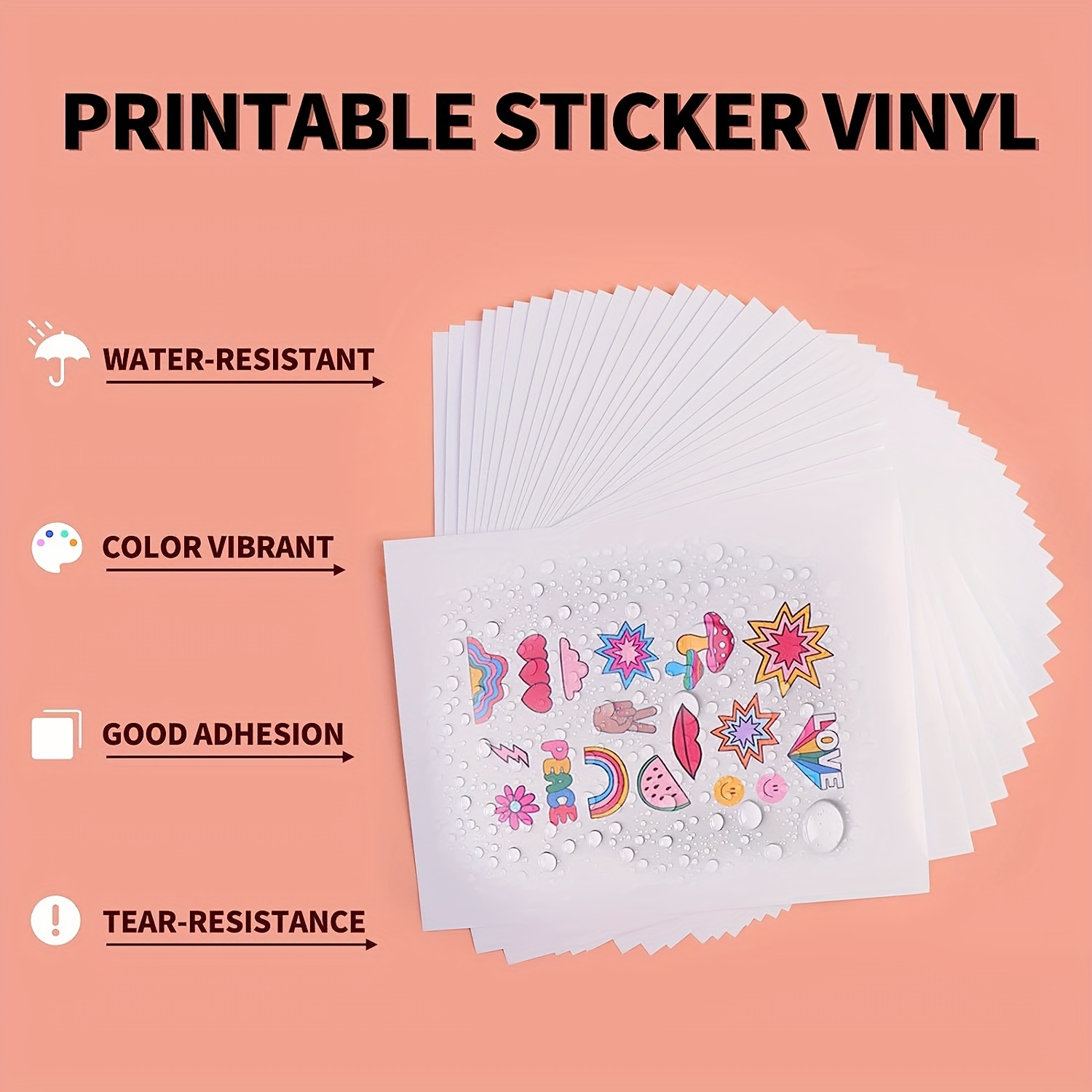 HTVRONT 25 Sheets 8.5x11 Glossy White Printable Vinyl Sticker