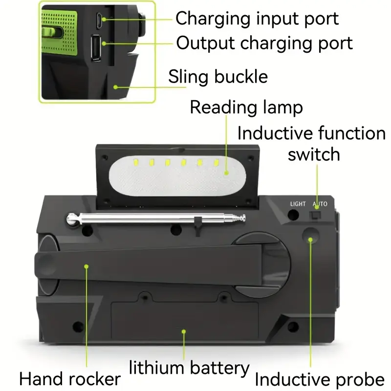 emergency crank weather radio 4000mah solar hand crank portable am fm weather radio with 1w 3 mode flashlight motion sensor reading lamp cell phone charger sos for home and emergency green details 8