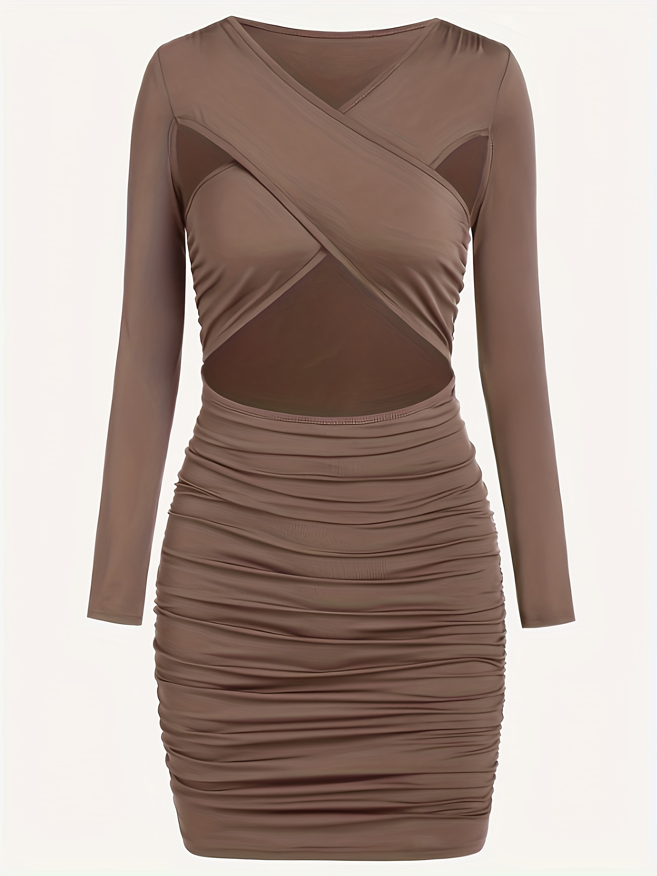 Slinky Long Sleeved Bodycon Mini Dress With Ruched Side Detailing