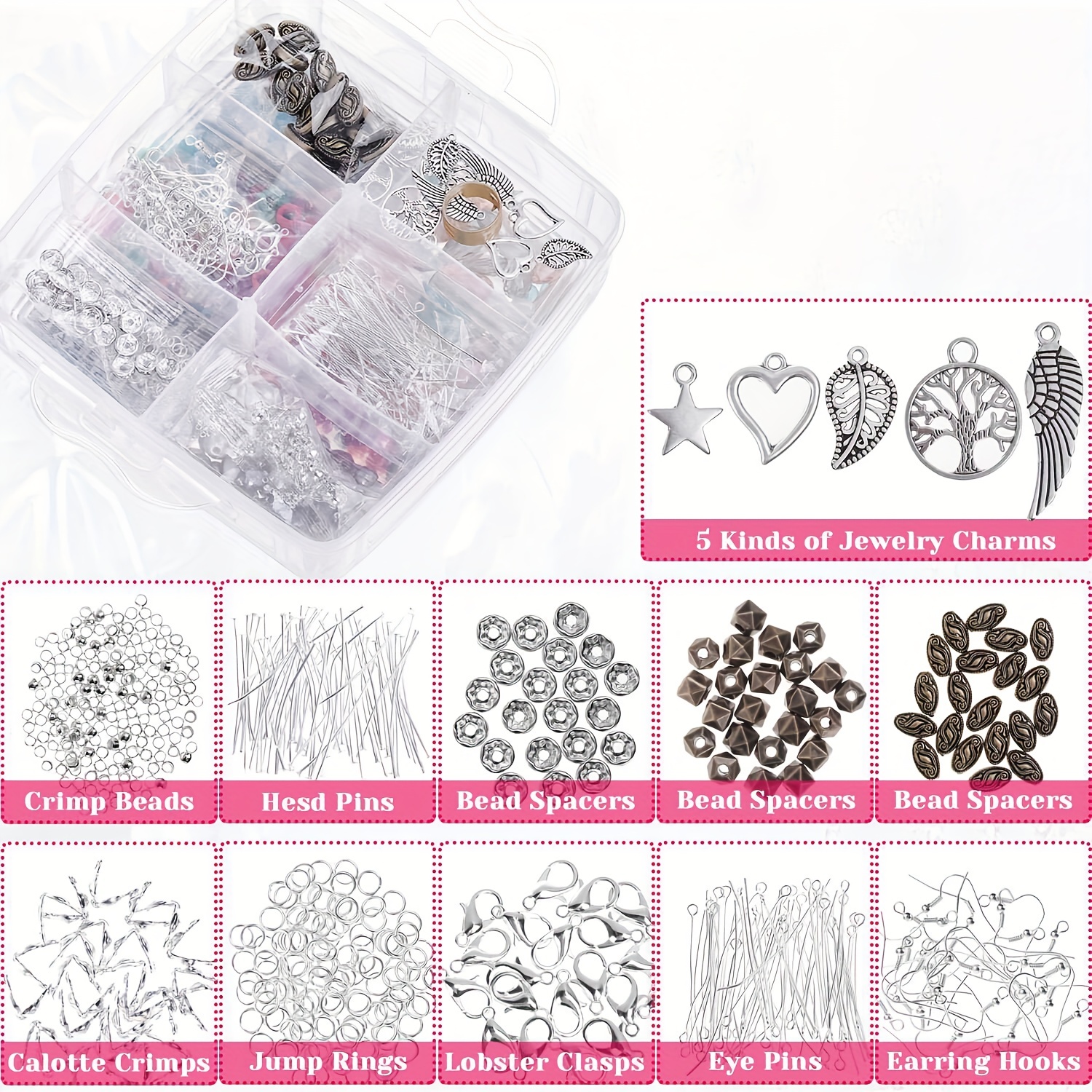 Jewelry Making Kit, Necklace Making Kit Jewelry Wire, Jewelry Tools  Findings, Crimp Beads, Bracelet Clasps Closures Beading, Repair Jewelry 