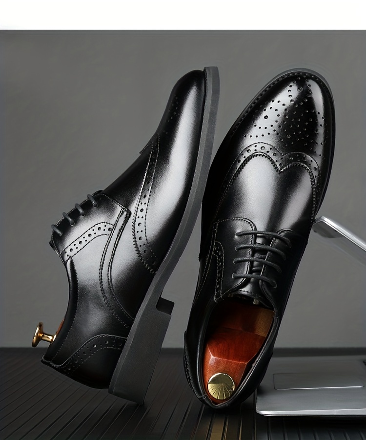 JIT2025 Men'S Versatile Dress Shoes - Black Brogue Oxford with Lace-Up Closure, Rubber Sole, and Faux Insole for Business, Weddings, and Formal Events, Formal Footwear | Elegant Footwear | Durable Footwear