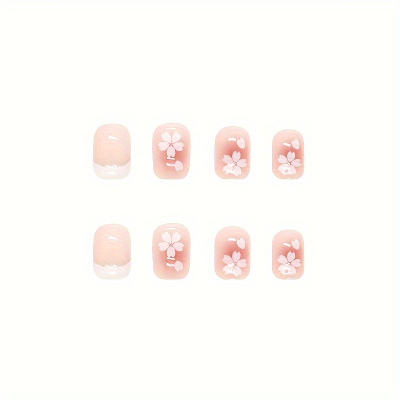 24pcs square press on nails short length glossy   nails pink nude floral nail art stickers for women s   reusable artificial nails for hands feet nails accessories beauty accessories   tips Product details 5