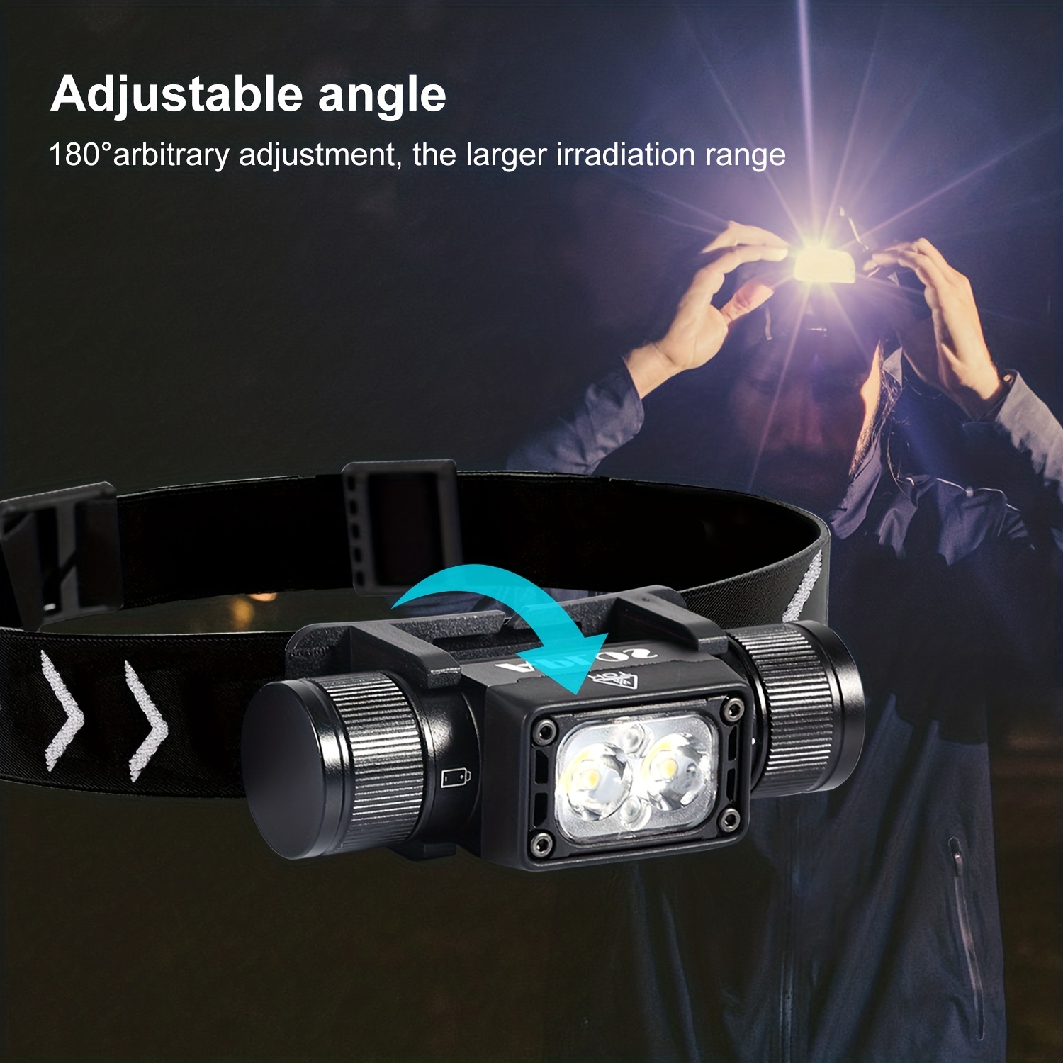 1pc rechargeable lightweight headlamp swivel base super bright led headlamp with red light mode for outdoor camping hiking fishing details 2